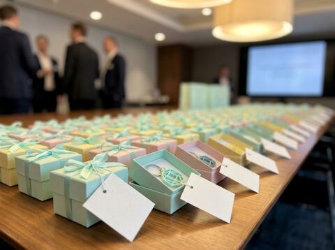 ของที่ระลึกงานองค์กร — เรียงแถวพร้อมการ์ดขอบคุณ